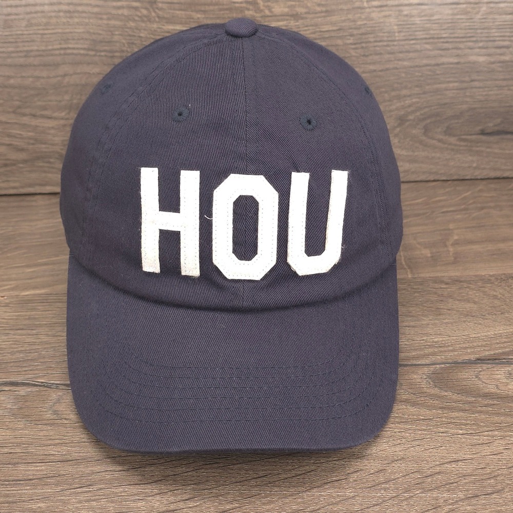 Aviate Houston HOU Hat Cap Strap Back Navy Blue Mens Airport Code Travel Basebal